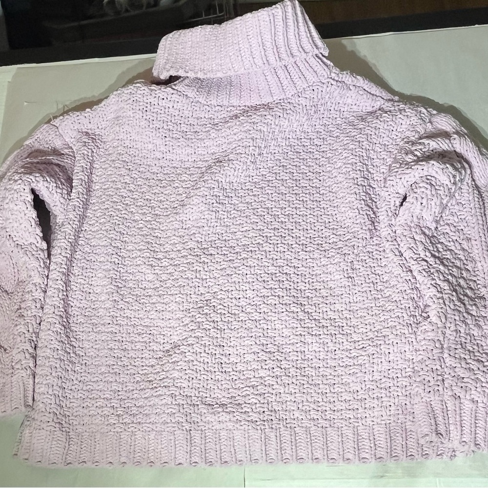 Lavender Cable Knit Crop Turtleneck Sweater grandma core Large - Picture 2 of 8